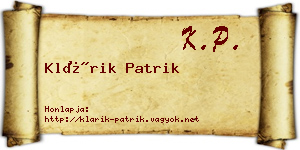 Klárik Patrik névjegykártya
